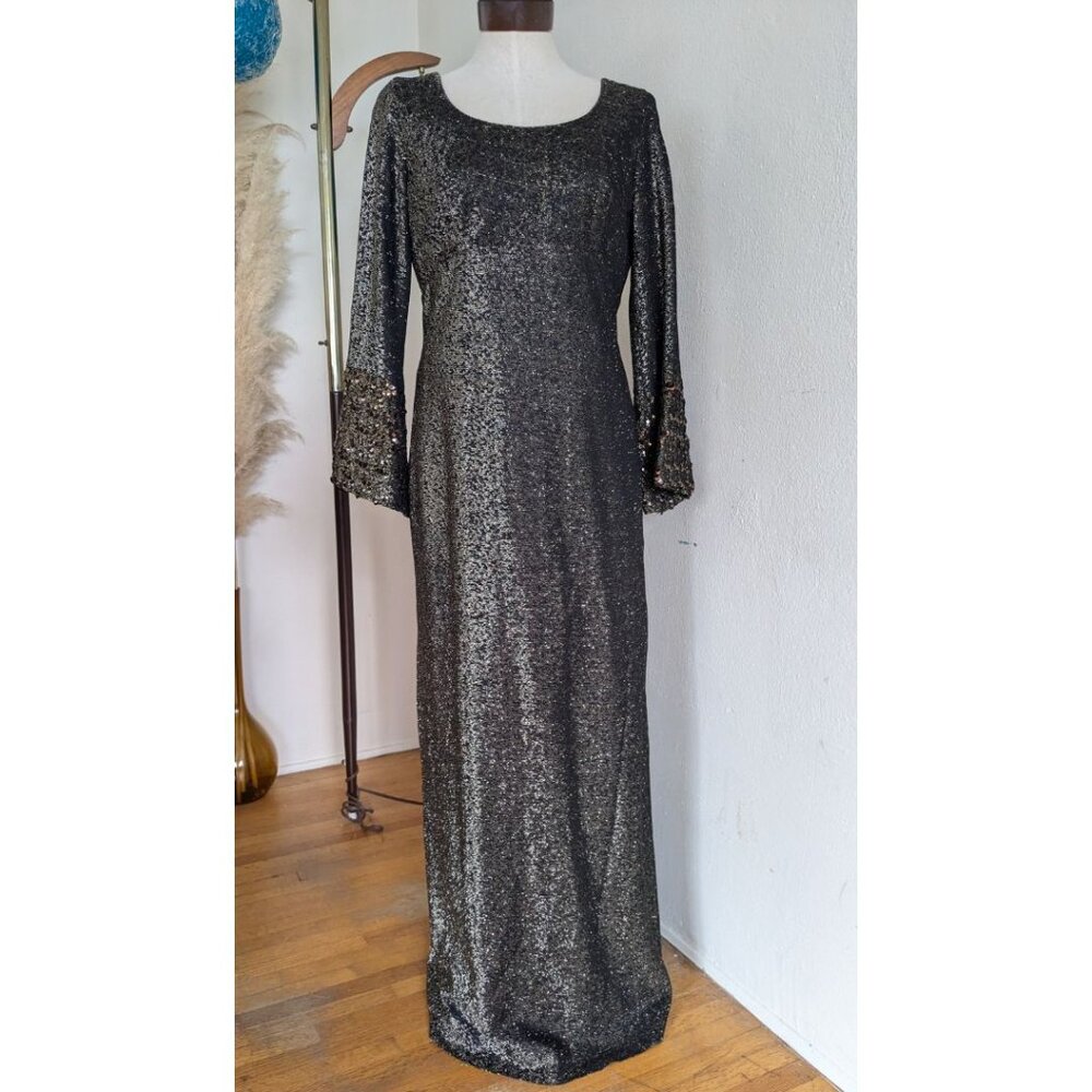 Fabulous Gold 60s Gown with Sequined Bell Sleeve